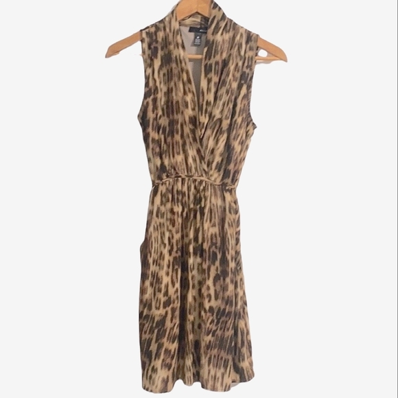 Aqua Dresses & Skirts - AQUA Sleeveless Animal Print Brown Belted Dress women Size M
